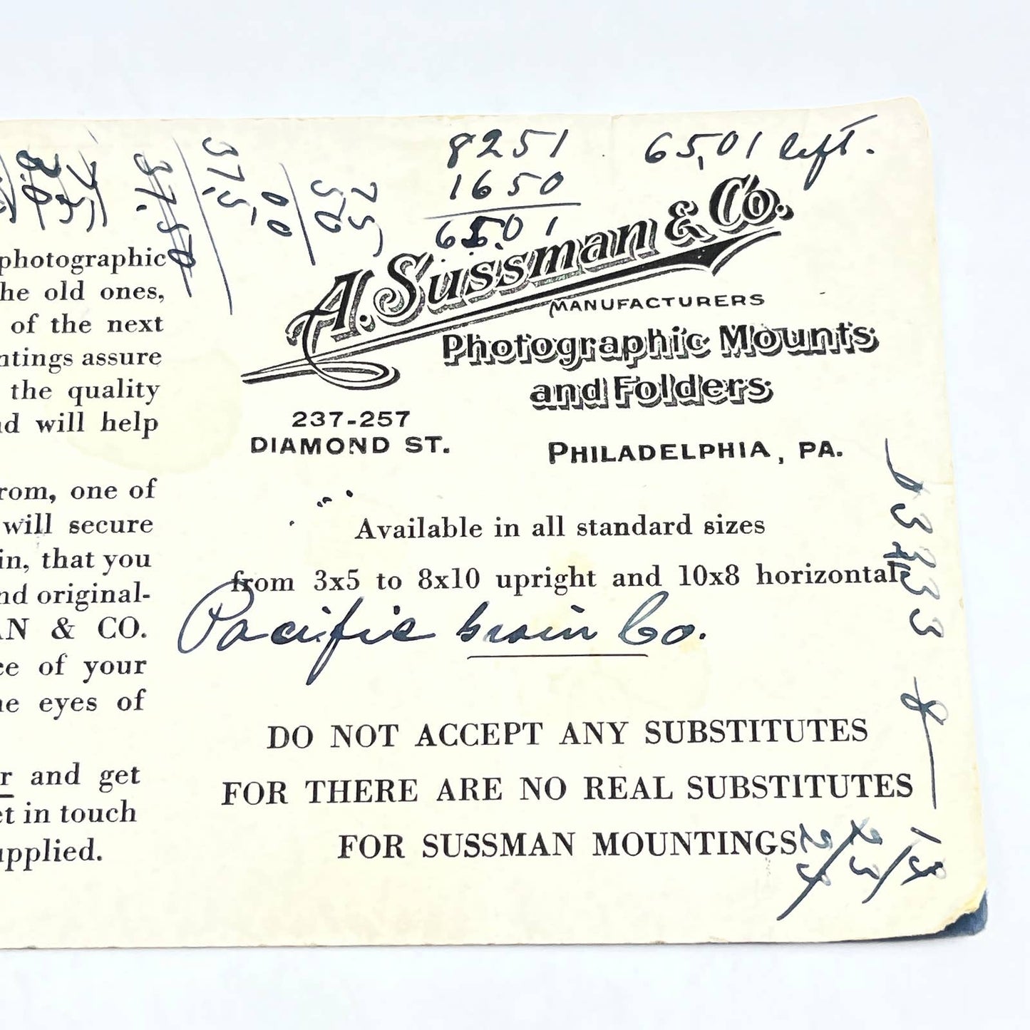 1920s Blotter A. Sussman & Co. Photographic Mounts & Folders Philadelphia AB8