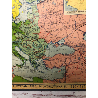 LARGE 1956 Denoyer-Geppert Co Wall Map European Area in World War II 1939 - 1945