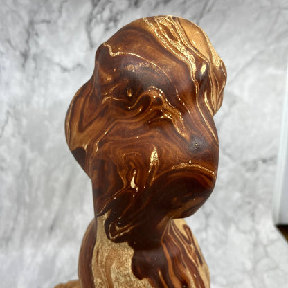 Vintage Pottery Poodle Dog Sculpture 14” Brown Swirl Orange Eyes TJ2-2