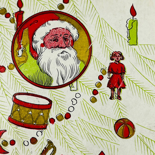 1910s Christmas Post Card Early Santa Candles Toys Tree PA4