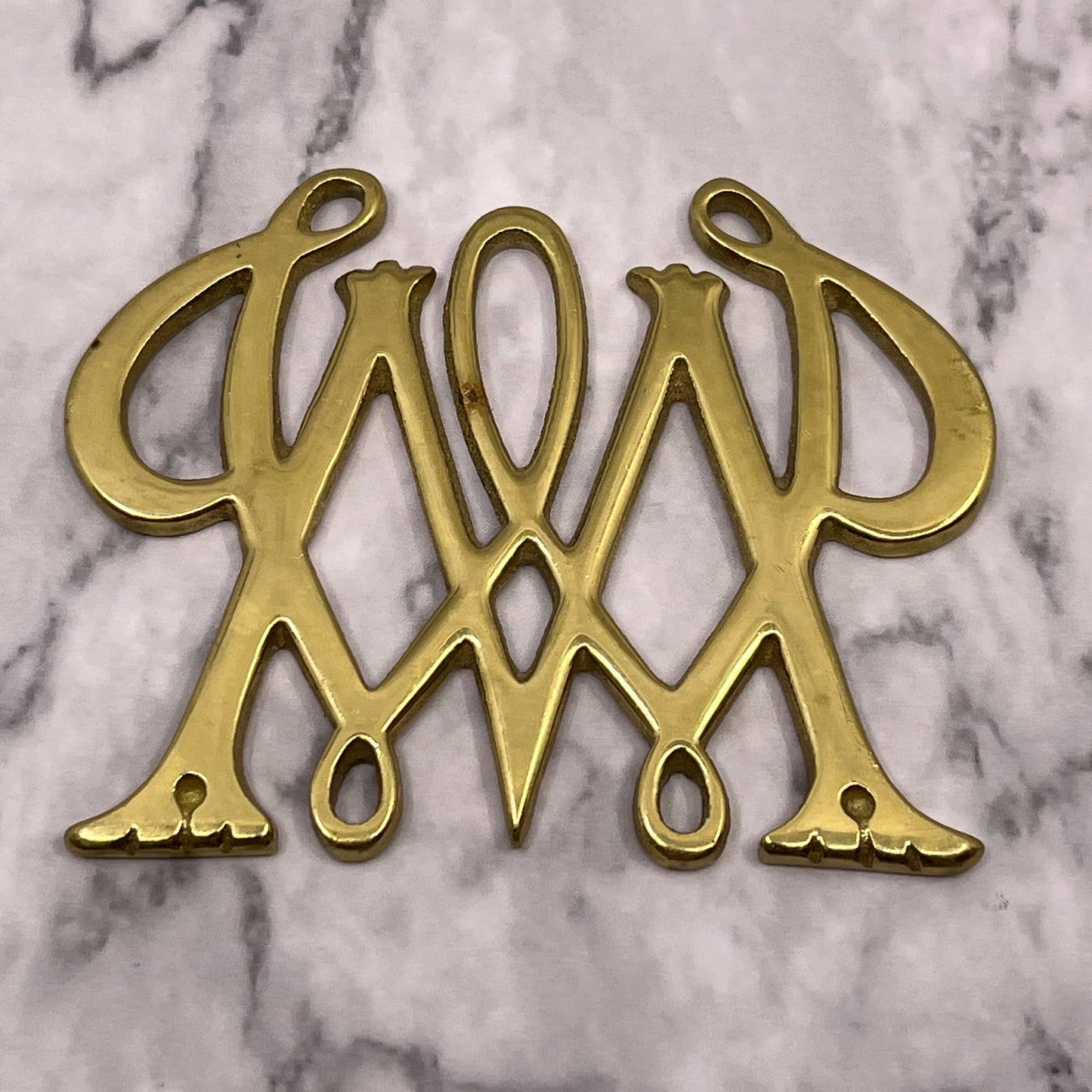 Vintage Brass William and Mary Cypher Trivet Medallion 3" SA2