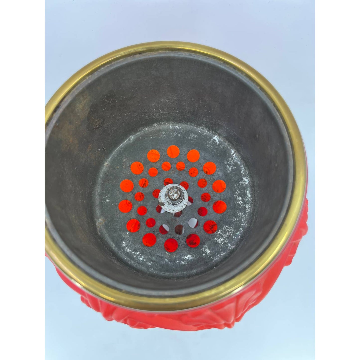 Antique Red Satin Glass and Brass Gone With the Wind Lamp Base LB2