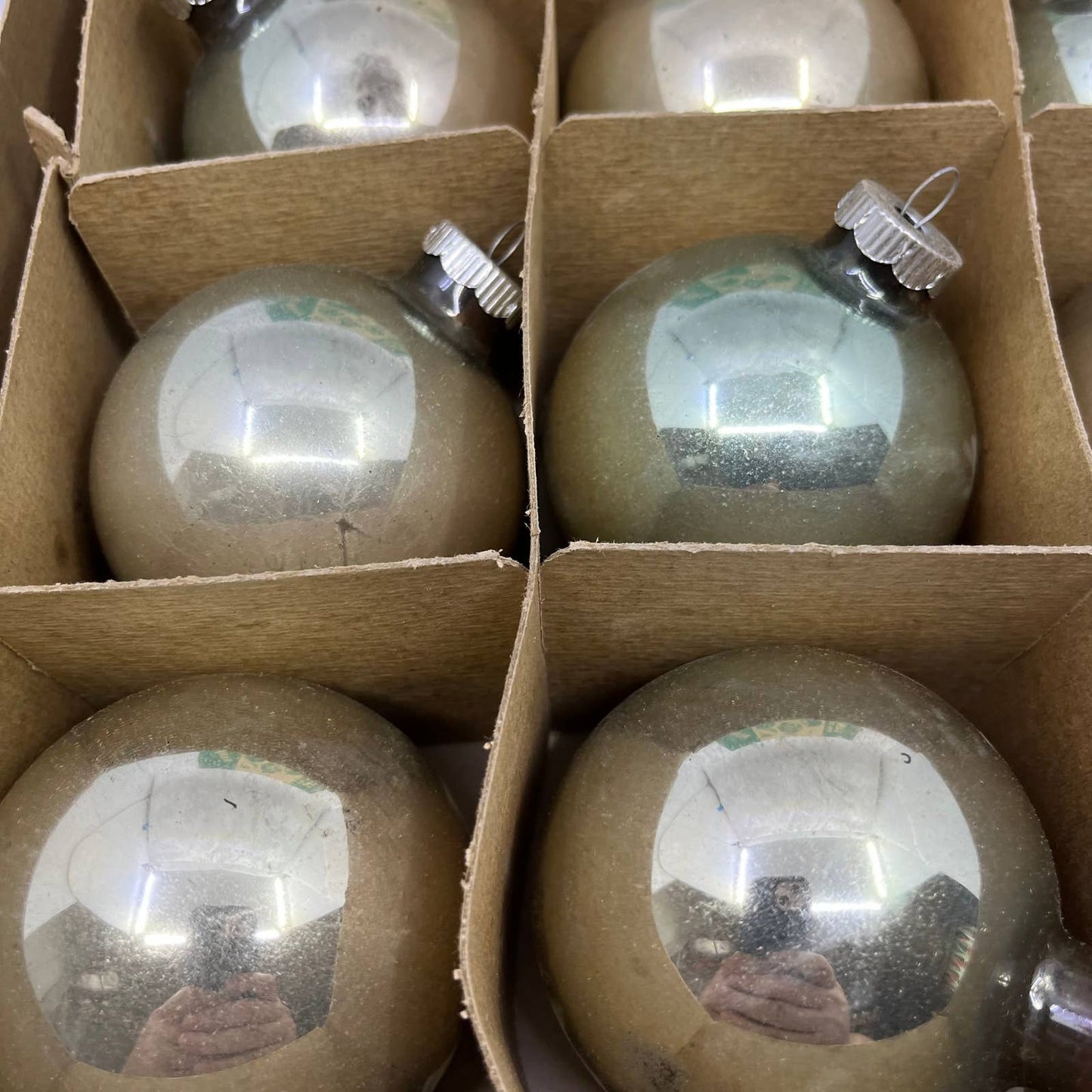 Shiny Brite 12 Vintage Mercury Glass Ornaments w/ Original Box Silver New Jersey