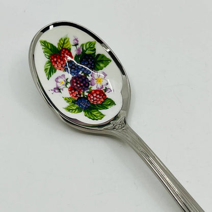 Vintage Avon Stainless Steel Enamel Berry Print Spoon Japan 5” SA4