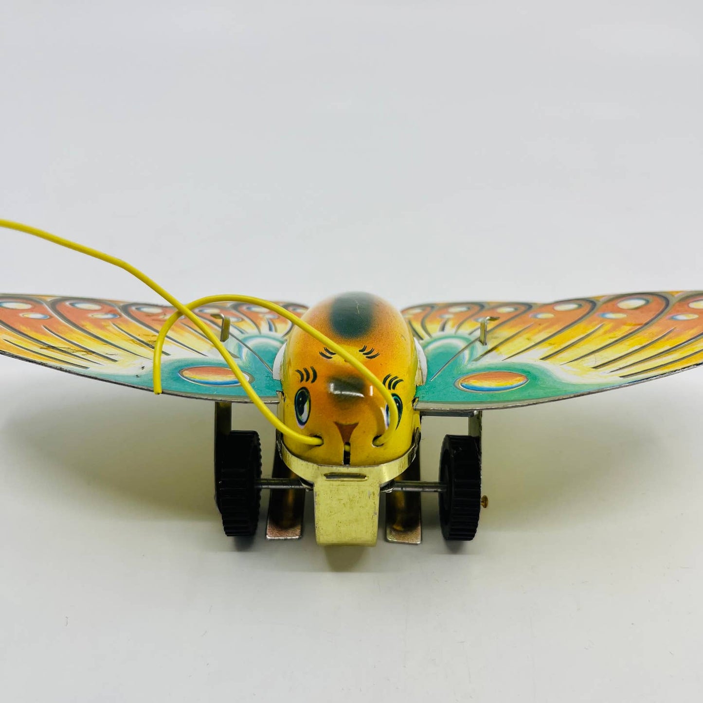 Vintage Mechanical Somersaulting Butterfly Moth Tin Litho Toy TD2