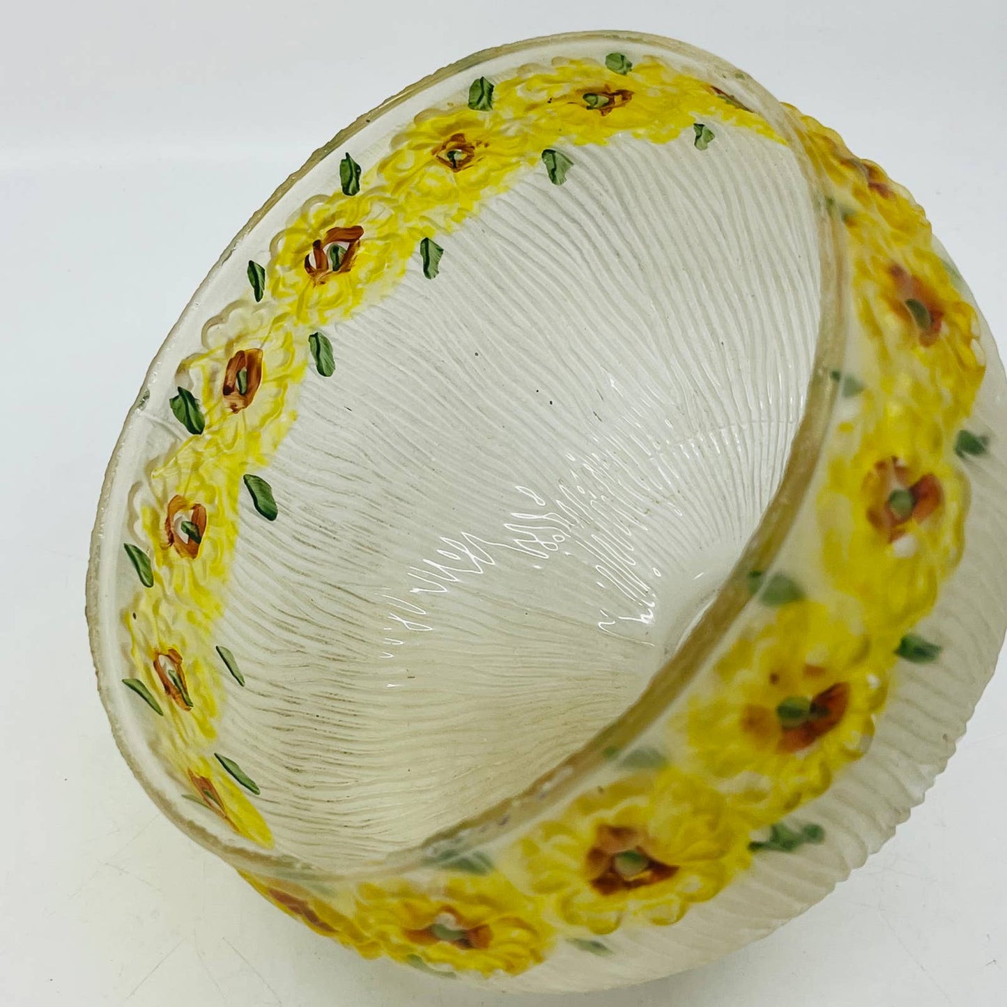 Vintage Frosted Ripple Yellow Floral Pattern Glass Lamp Shade TC7