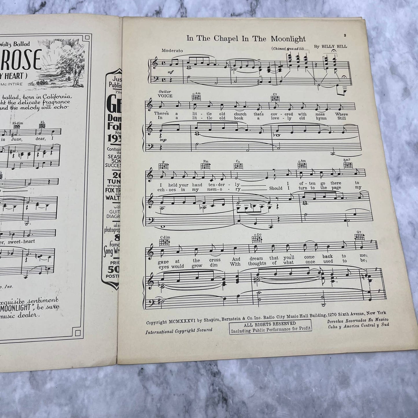 Sheet Music 1936 In The Chapel In the Moonlight Billy Hill Ozzie Nelson TI1