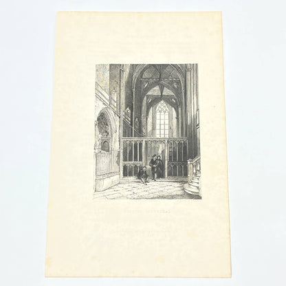 1836 Original Art Engraving Bristol Cathedral Interior View AC4