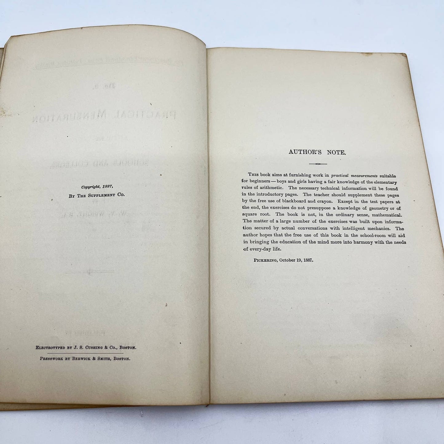 1887 Practical Mensuration for Schools & Colleges Wright Delands Appleton WI TF7