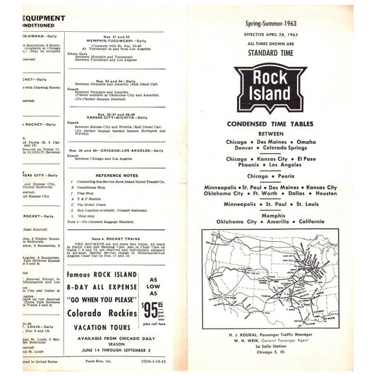 1963 Rock Island Railroad Condensed Timetables SE4