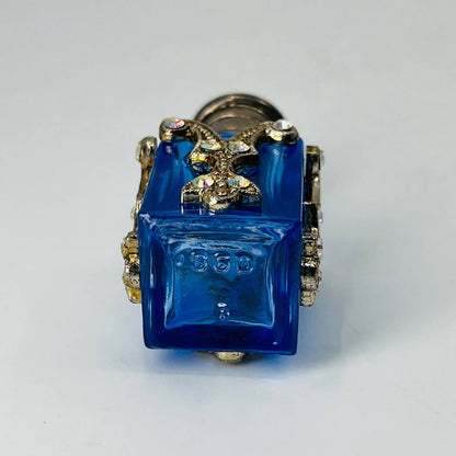 Vintage Mini Cobalt Blue Rhinestone Perfume Bottle 1 1/4” SA6