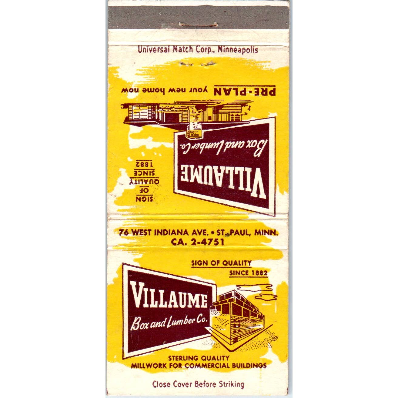 Villaume Box & Lumber Co St. Paul MN Advertising Matchbook Cover SA1-M6