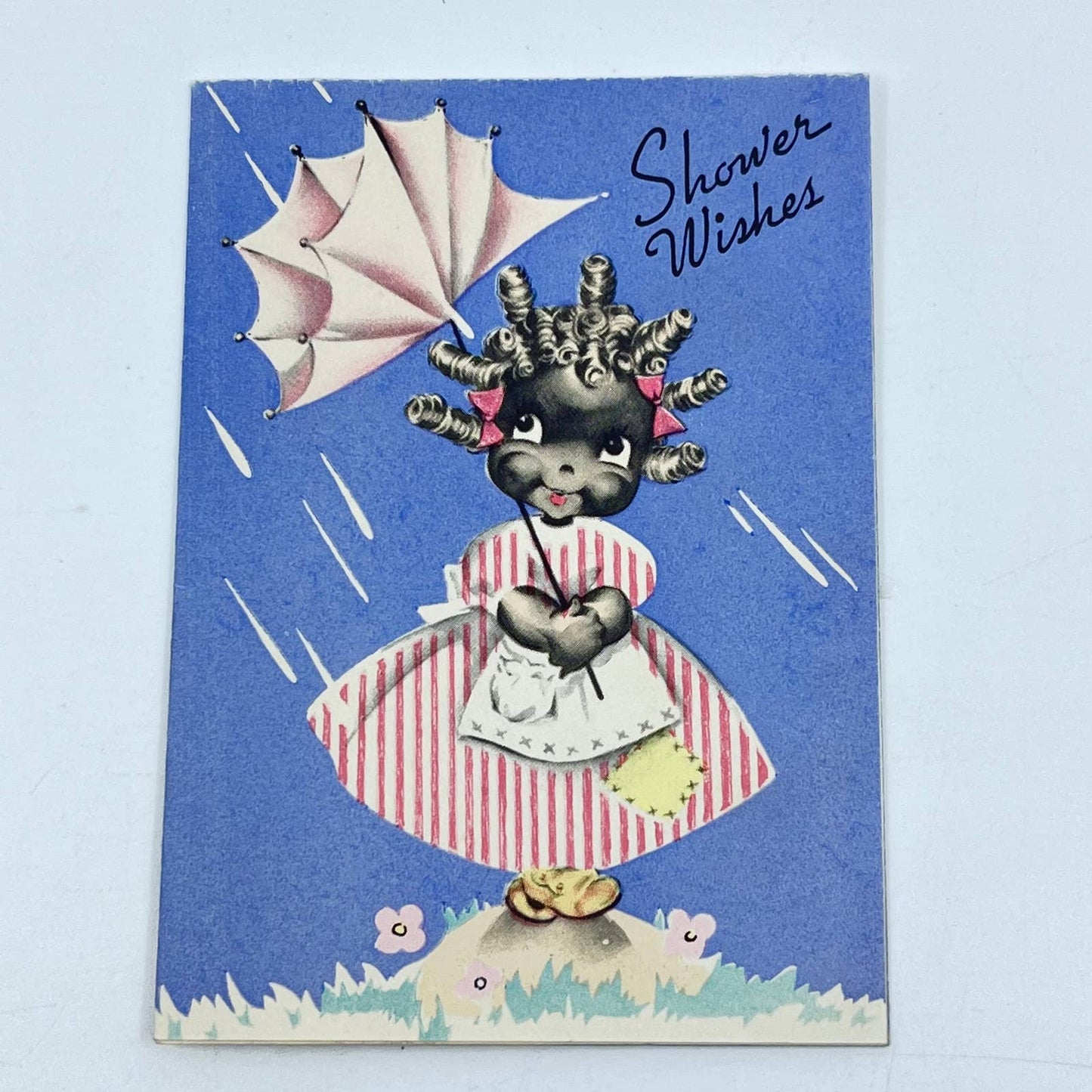 Vintage Greeting Card Shower Wishes Adorable African American Girl SC9