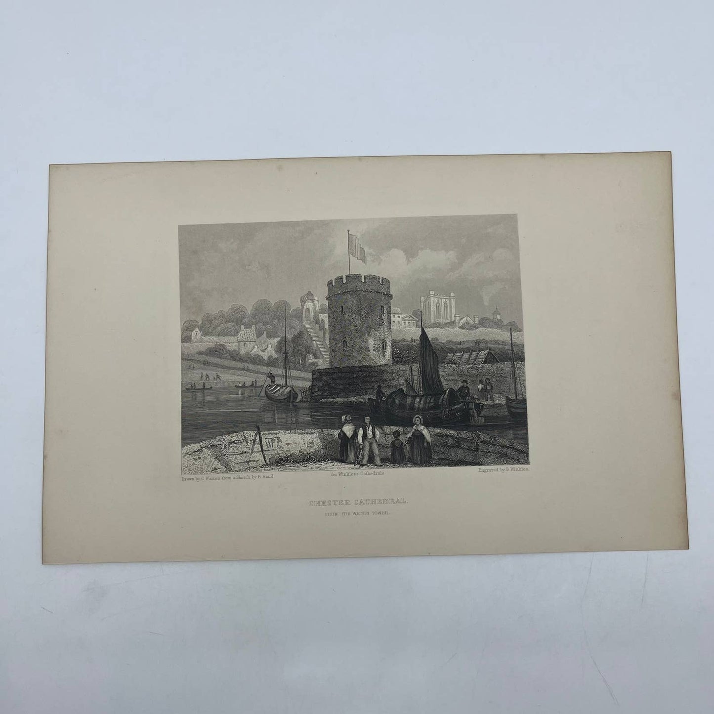 1842 Original Art Engraving Chester Cathedral, Floor Plan and Bio TG6