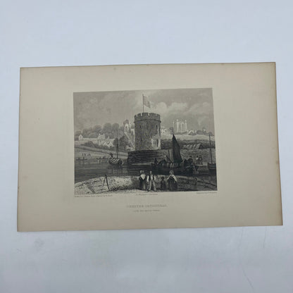 1842 Original Art Engraving Chester Cathedral, Floor Plan and Bio L4-2