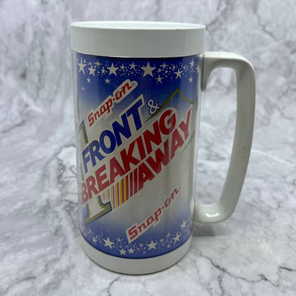 Vintage SNAP ON TOOLS INSULATED COFFEE MUG "OUT FRONT & BREAKING AWAY" 1984 TJ2