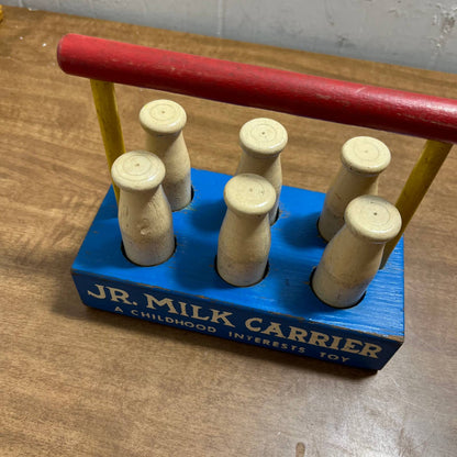 Vintage Wooden Jr. Milk Carrier 6 Bottles COMPLETE A Childhood Interests Toy TB1