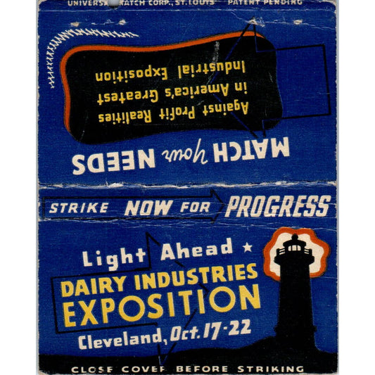 Dairy Industries Exposition Cleveland Lighthouse Advertising Matchbook SA1-M5