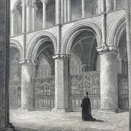 1836 Original Engraving Peterborough Cathedral View Across North Transept AC4