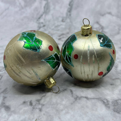 Lot of 2 Vintage 1 3/4" Mica Stencil Blown Mercury Glass Ornaments OT2