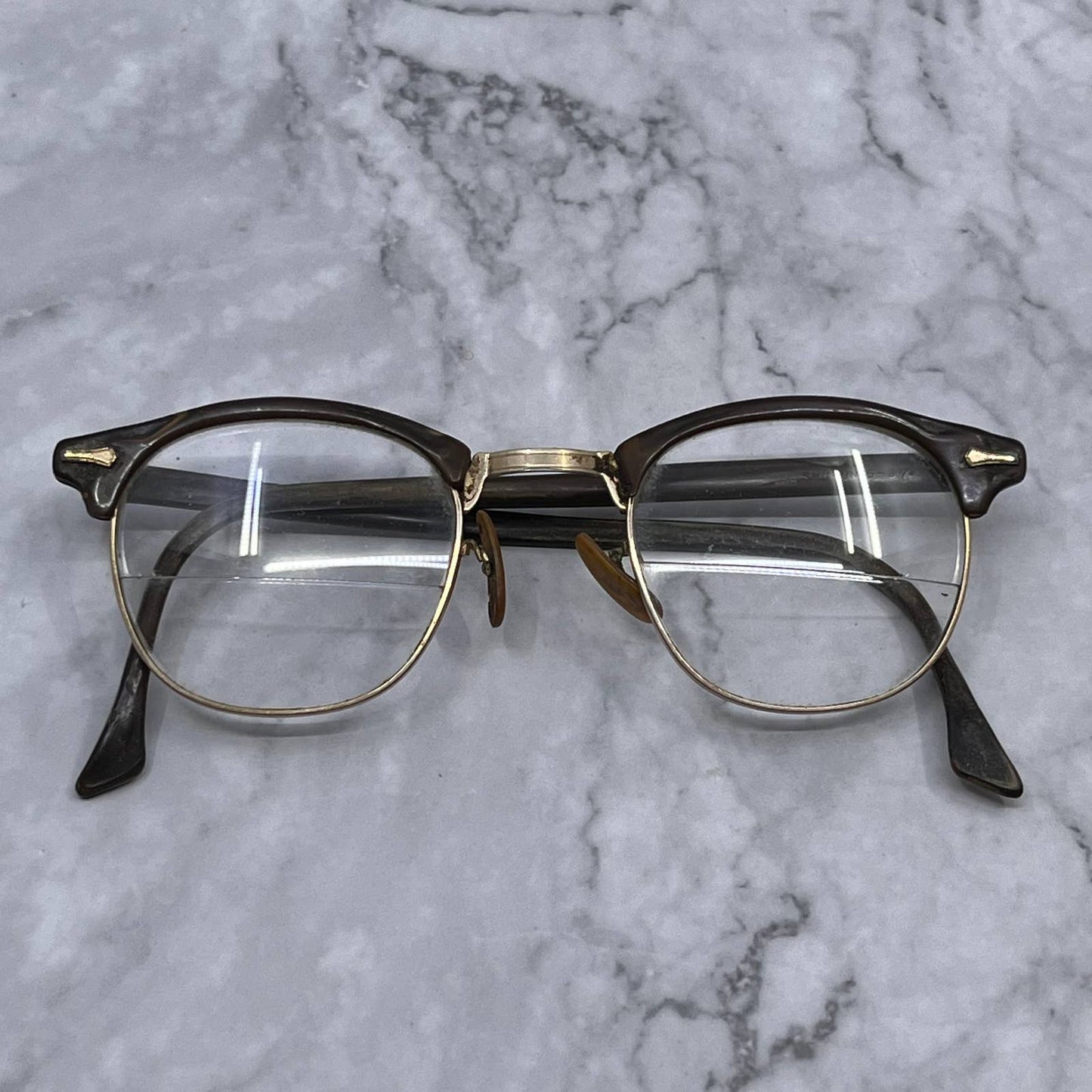1950s Shuron Ronsir Brown 12k Gold Filled Eyeglasses TE3