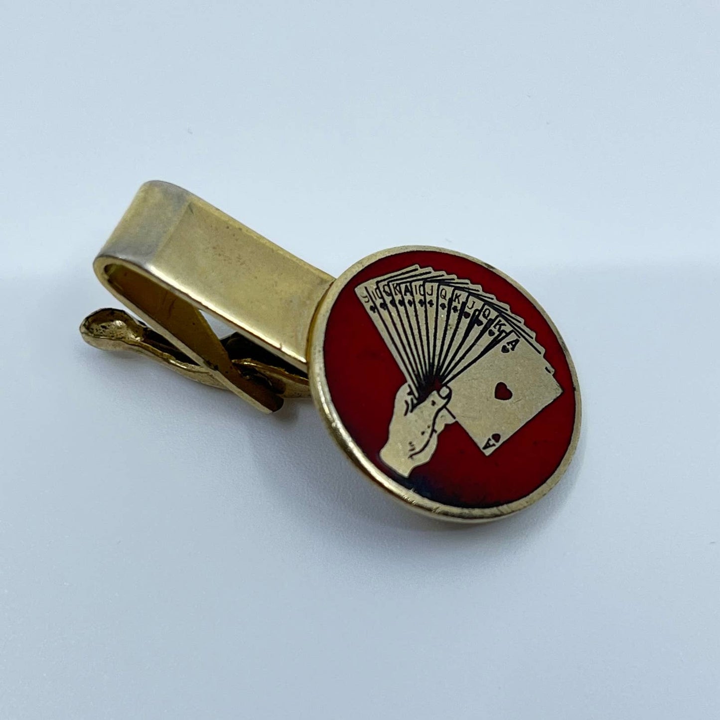 VTG Gold Tone Enamel Playing Card Poker Ace of Hearts Tie Clip Tie Pin SC3