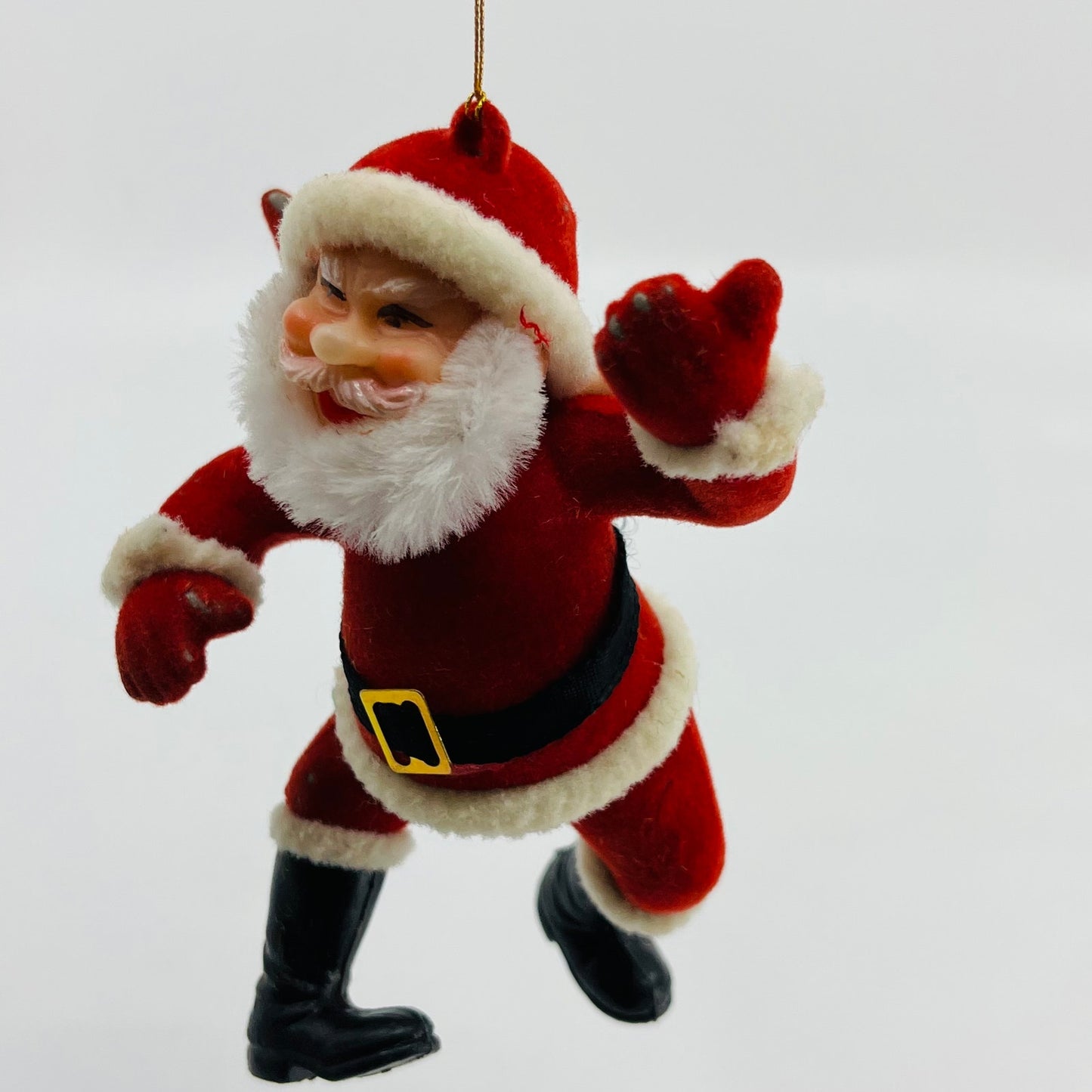Vintage Celluloid Felt Flocked Santa Claus Christmas Tree Ornament 5" TH9