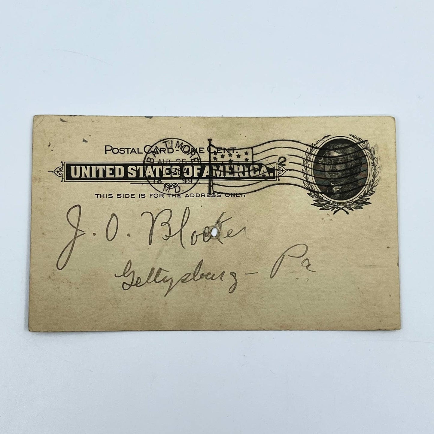 1899 Postal Cover Card w/ Letter Baltimore MD To Gettysburg PA J.O. Blocker SC6