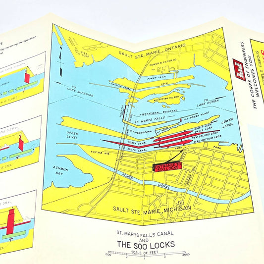 1964 Army Corps of Engineers Soo Locks and Longships Brochure Fold Out Map AC1