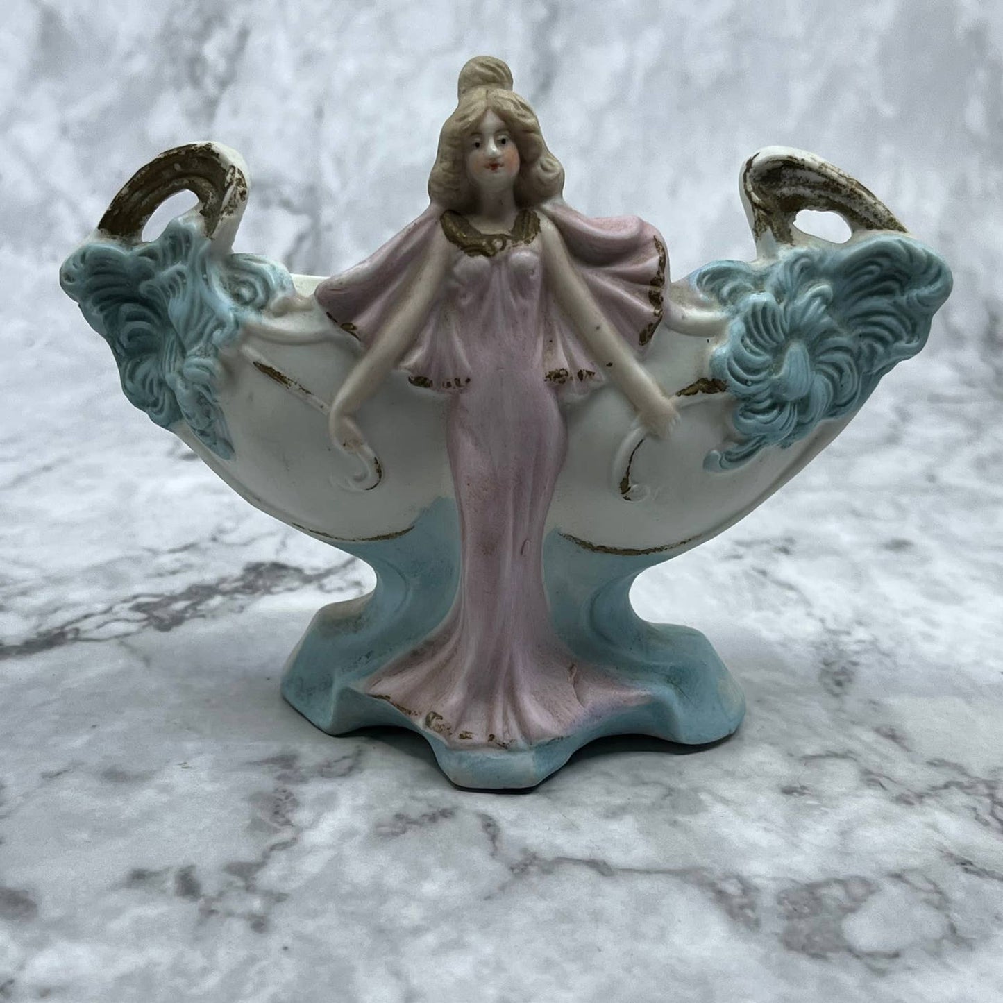 1920s Bisque Porcelain ART NOUVEAU German Hand Painted Figure Flower Vase TJ6-2