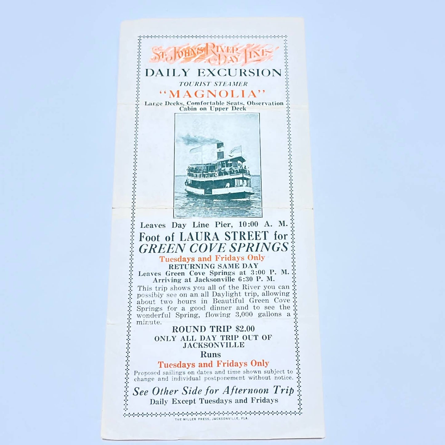 Antique Ad Card St John's River Day Inn Jacksonville FL Magnolia Steamer AC1