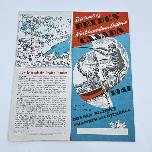 1950s District of Dryden NW Ontario Canada Fishing Brochure & Fold Out Map AB3