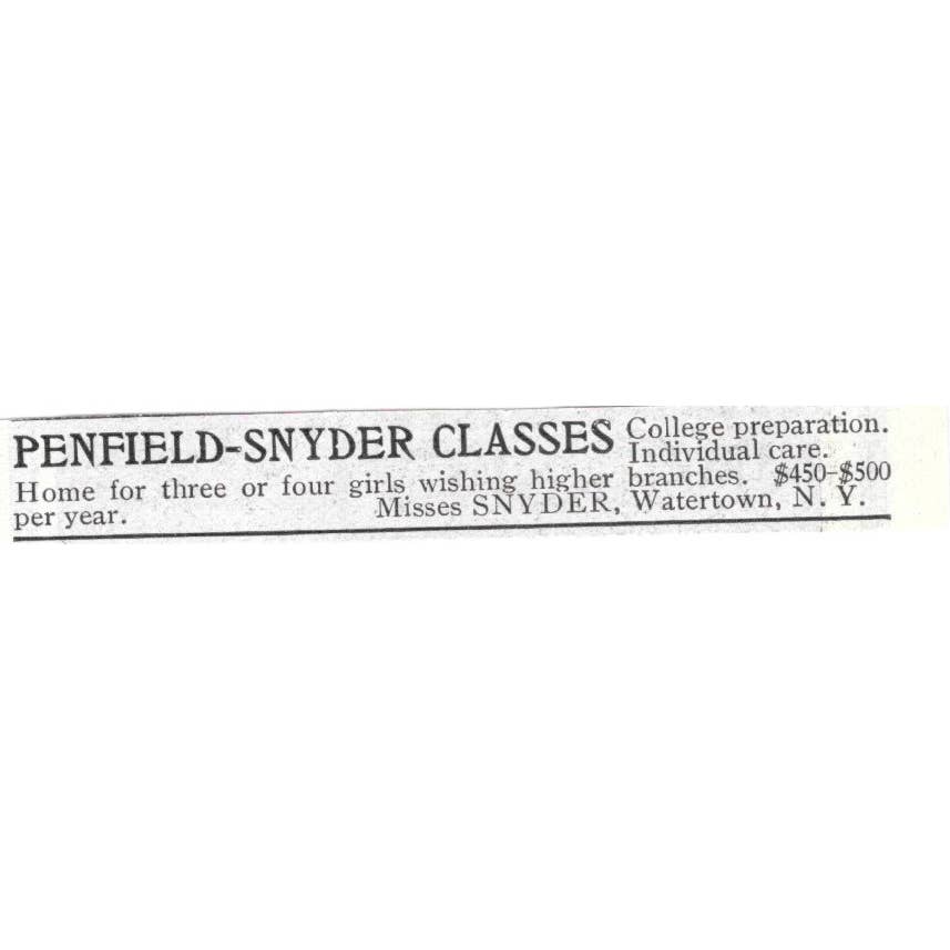 Penfield-Snyder Classes Girls College Prep Watertown NY 1903 Original Ad TJ8-7-5
