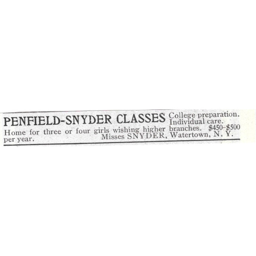 Penfield-Snyder Classes Girls College Prep Watertown NY 1903 Original Ad AK5-S30
