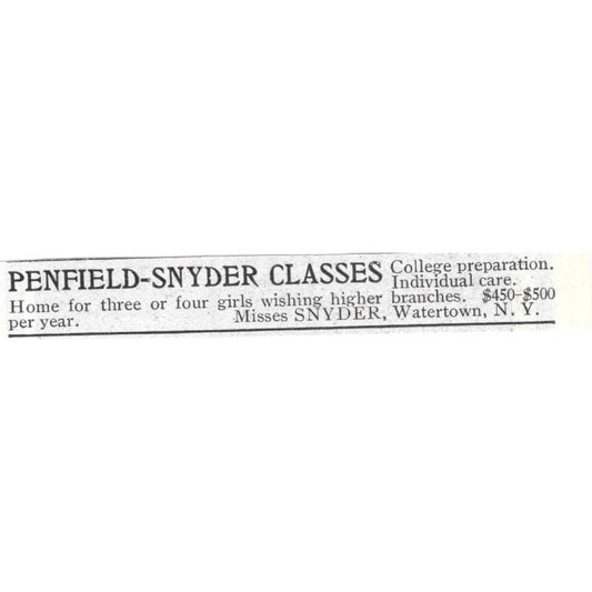 Penfield-Snyder Classes Girls College Prep Watertown NY 1903 Original Ad AK5-S30