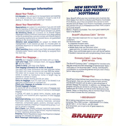 1984 Braniff MK LI Inaugural System Schedule Timetable Brochure SE4