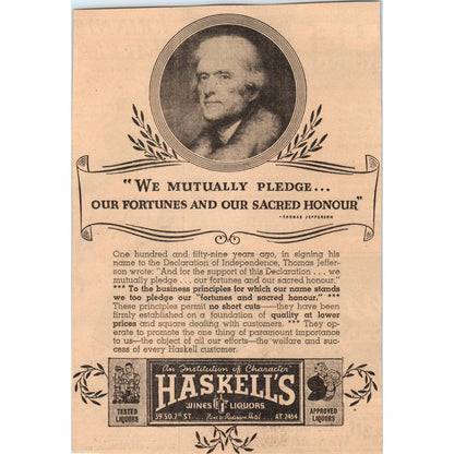 1935 Minneapolis Journal Newspaper Ad Haskell's Wines & Liquors 7th St. FL5-2