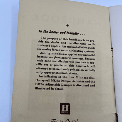 1950s Honeywell Handbook Warm Air Zone Control & Dampers Sheet Metal Man TH8