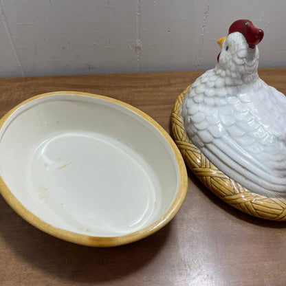 HUGE Vintage Hand Painted Ceramic NESTING HEN 10 x 8” TF6
