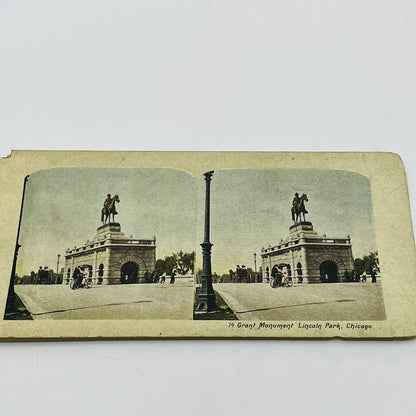 c1900 Stereoview Card Ulysses S. Grant Monument Lincoln Park Chicago IL