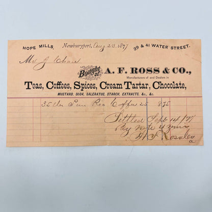 1877 AF Ross & Co J. Chase Water St. Newburyport Mass. Letterhead Billhead AA5