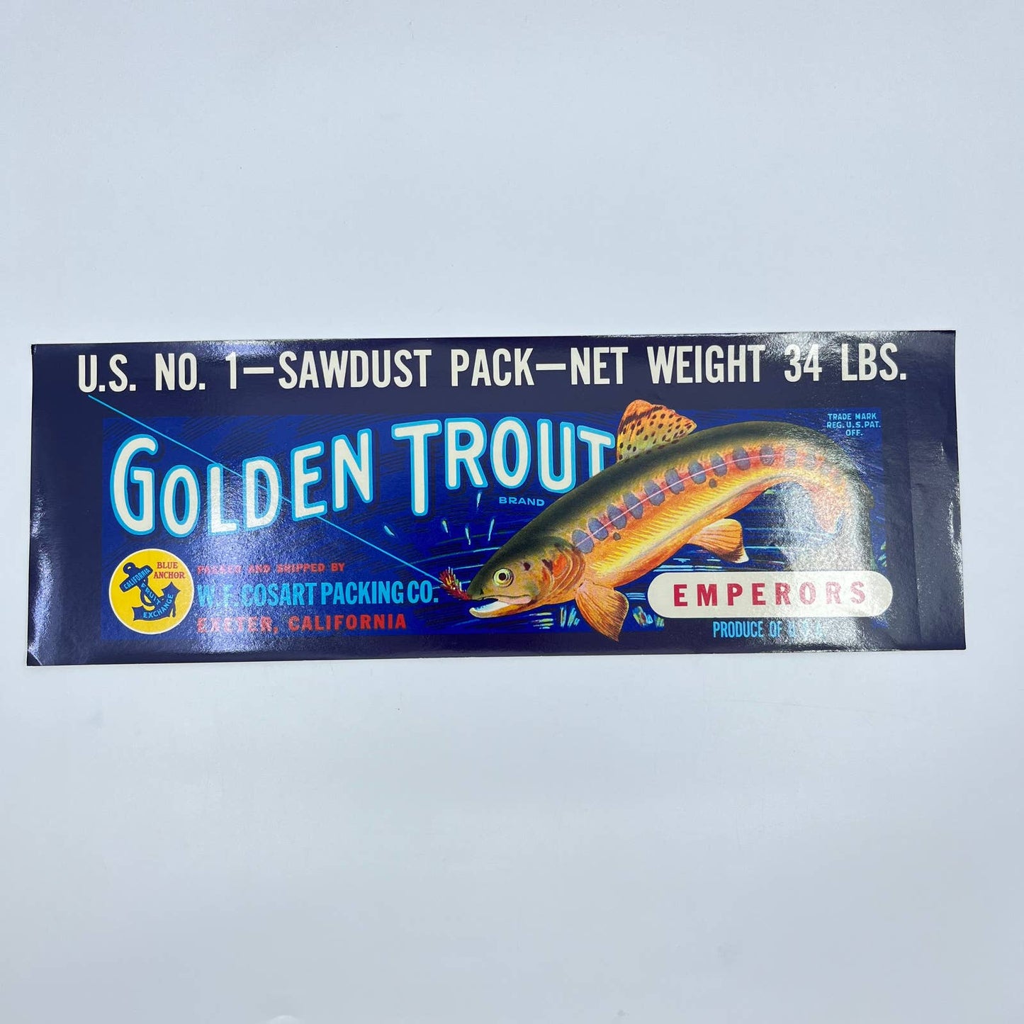 Golden Trout Brand, Exeter California Grape Crate Label W.F. Cosart FL3