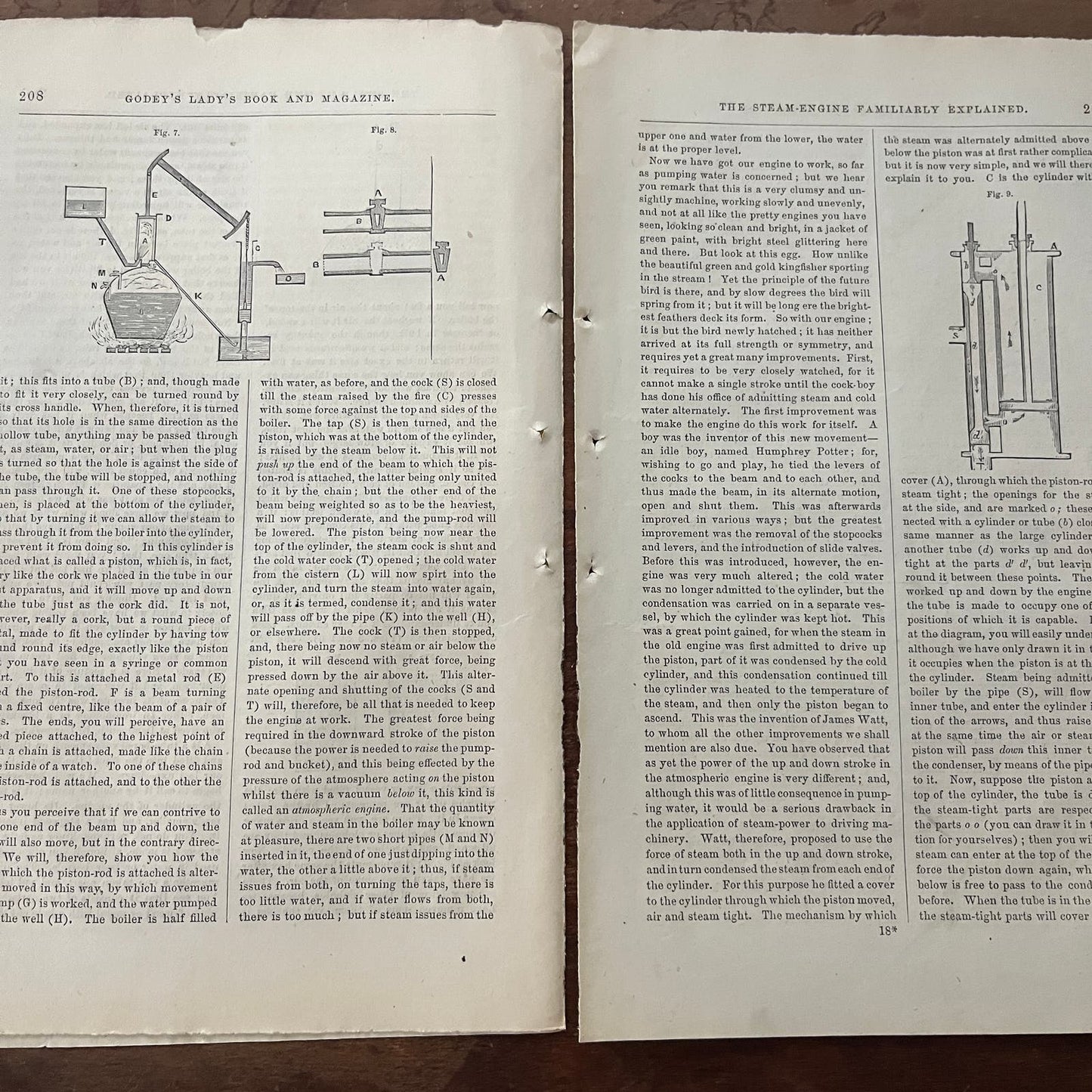 1861 The Steam Engine Explained ~5 Pages w/ Engravings Godey's Lady's Book D4-4