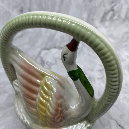 Ceramic Lustreware Elegant Swan in Basket Vintage Made in Brazil 6x6.5 TD1