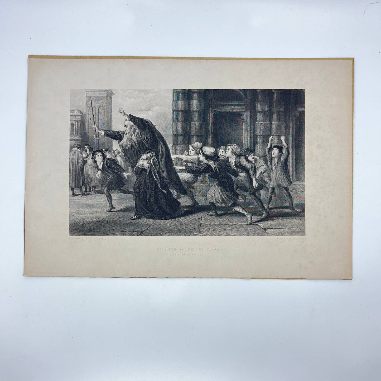 Victorian Art Print Engraving Shylock After the Trial (Merchant of Venice) FL3