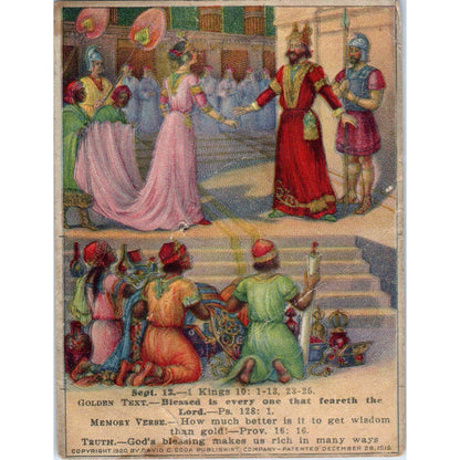 1920 Christian Lesson Picture Card The Glory of Solomon's Reign Kings 10 SE5
