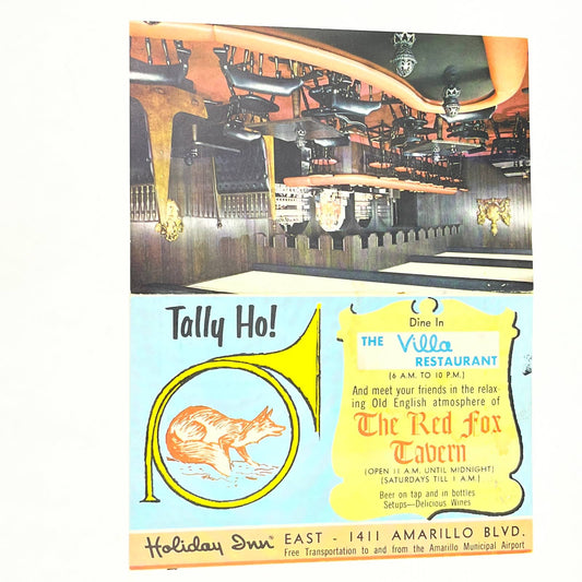 1950s Ad Postcard Holiday Inn Red Fox Tavern Villa Restaurant Amarillo TX AB6