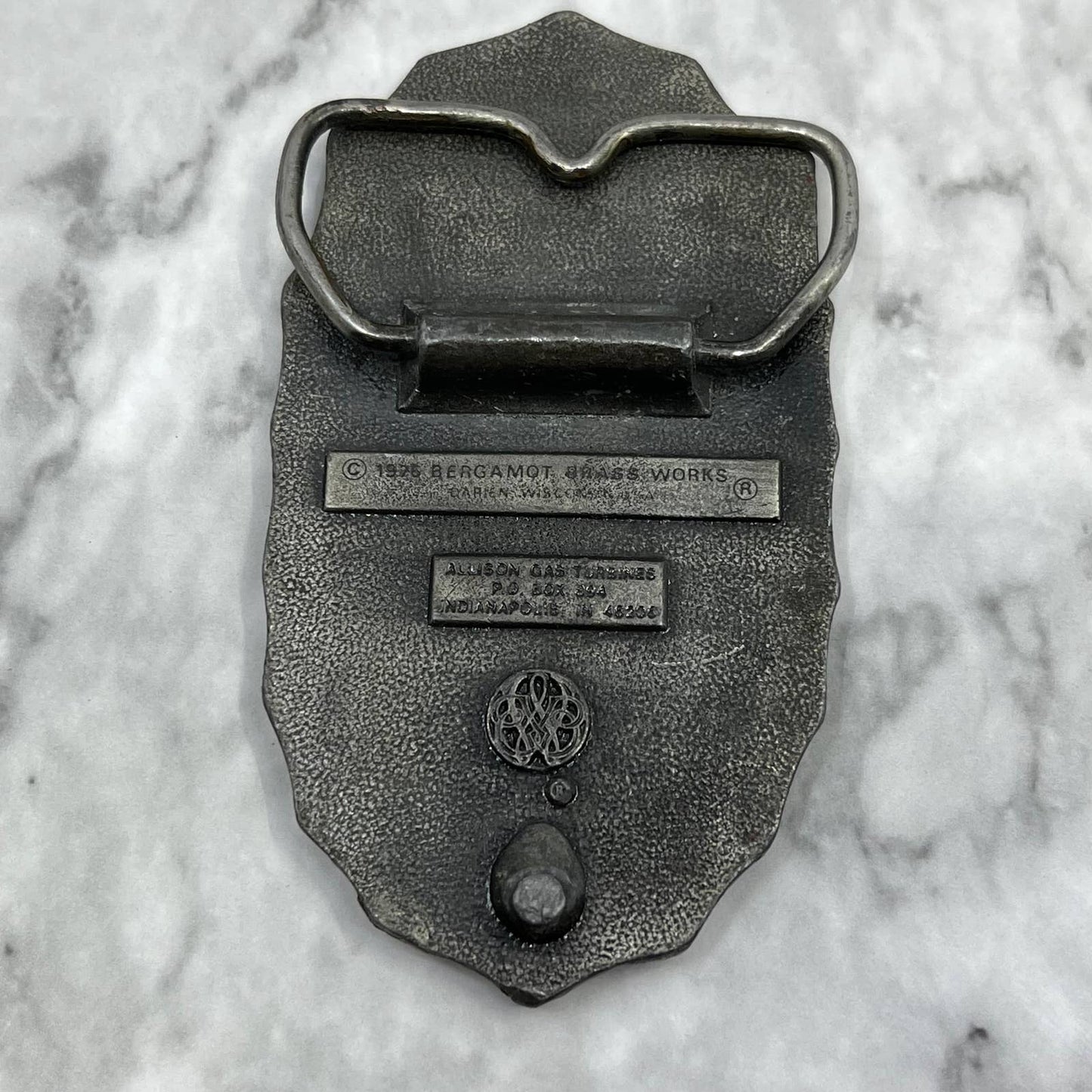Vintage 1976 Belt Buckle, Allison Gas Turbines 250, Bergamot Brass Works SA2