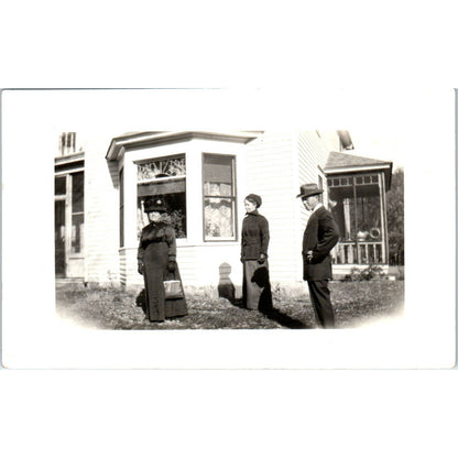 Antique RPPC Postcard Two Ladies and a Gentleman in Hats EA3