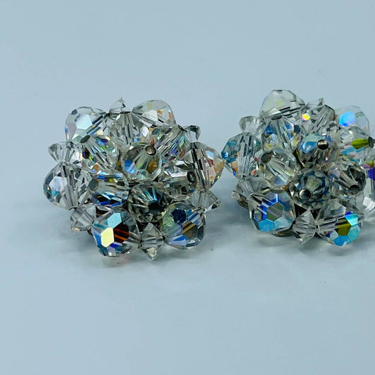 Vintage Opalescent Chunky Acrylic Bead Clip Earrings SB2